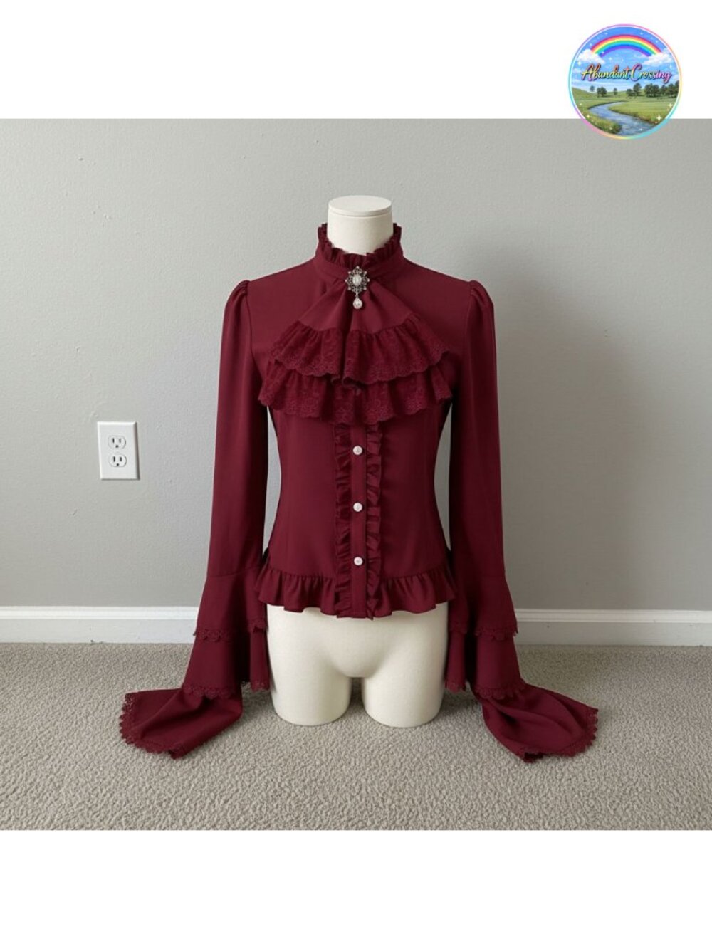 Women Lace Ruffle Victorian Gothic Long Sleeve Blouse